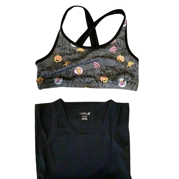 Girls Size L (10-12) Sports Bra & Black Tank Top. Preloved - Picture 1 of 3